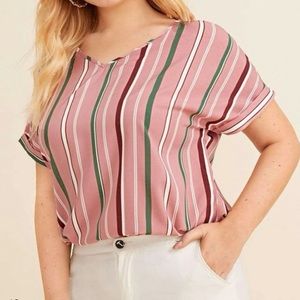 Plus - Short Sleeve Striped Blouse - 1X